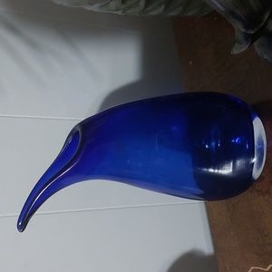 MCM Italian Blue Art Glass Teadrop Hand Blown Sculpture  Vase